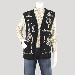Vintage 80s Black Embroidered Sweater Vest Women's Medium